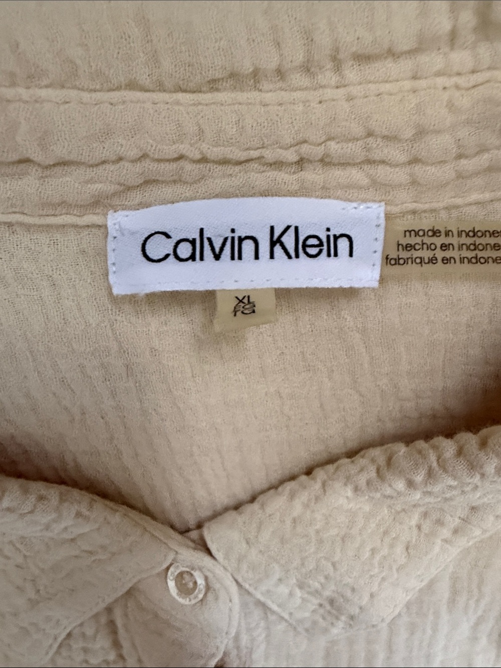 Calvin Klein Light Cream Button-Down Gauze Shirt - Picture 2 of 9